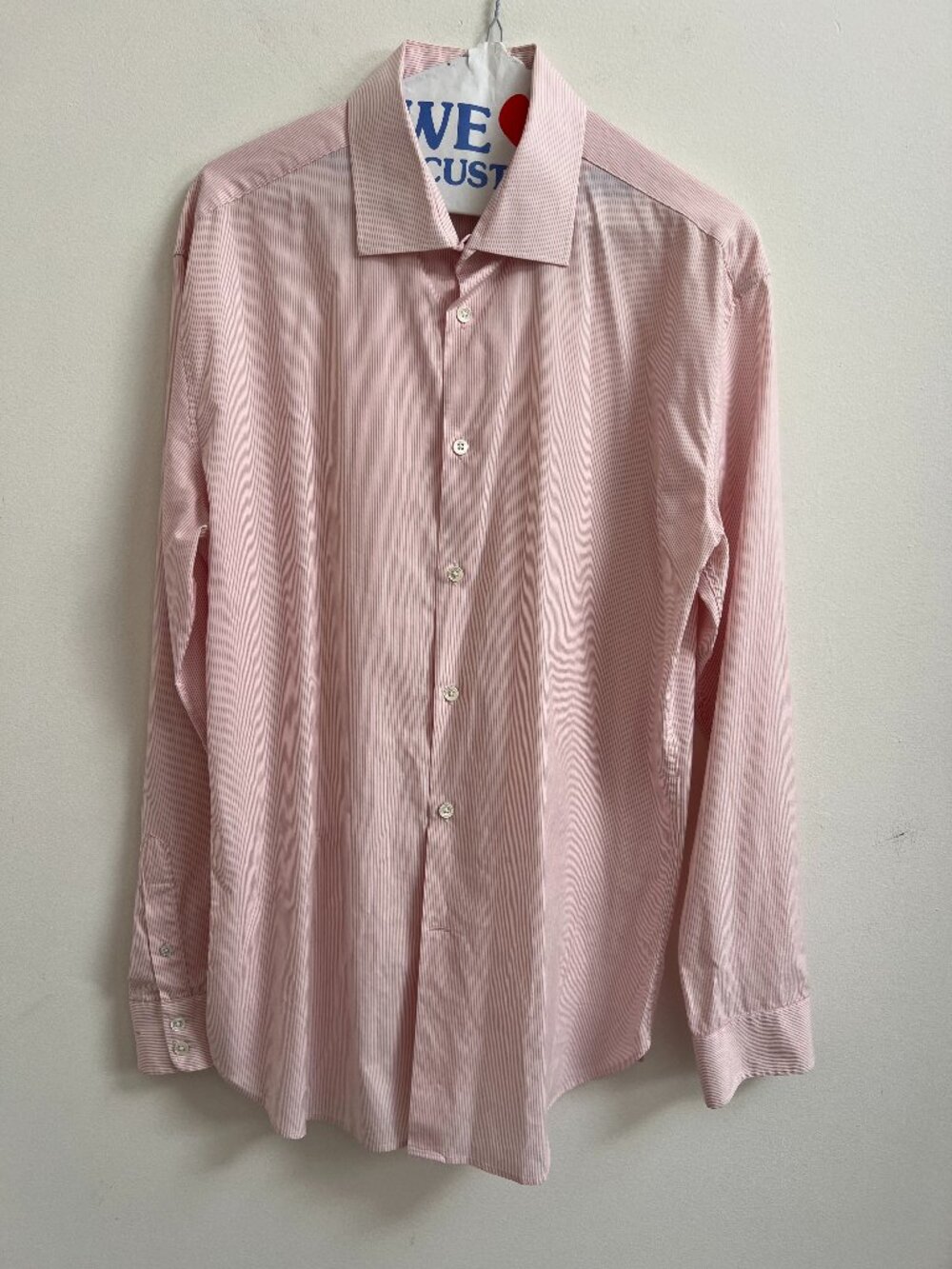 John Varvatos Classic Fit Pinstripe Long Sleeve Dress Shirt Red White 16 36/37